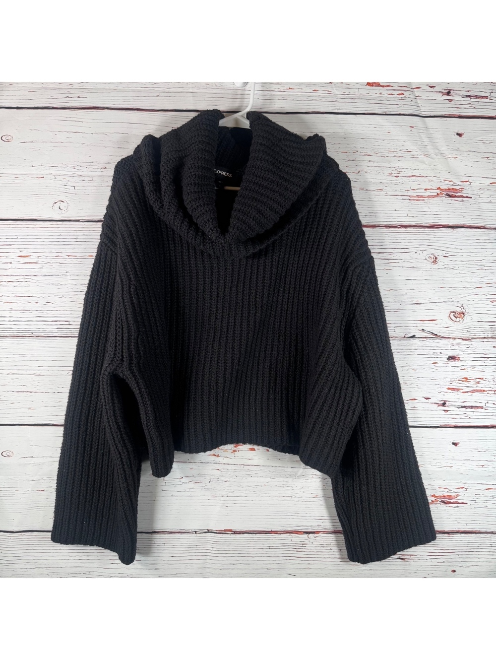 Express Black Chunky Knit Cowl Neck Sweater XL